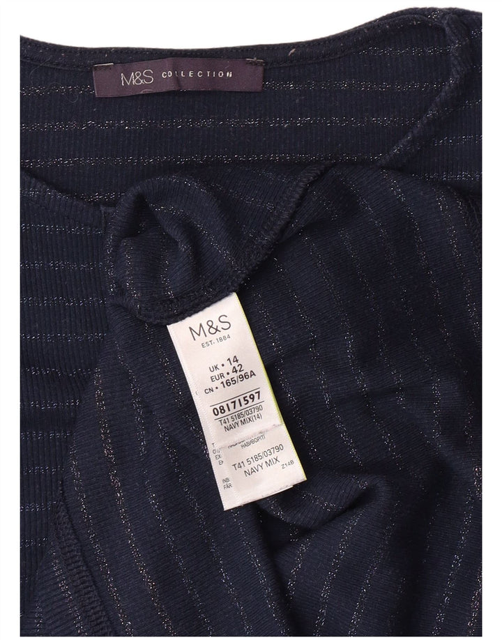 MARKS & SPENCER Top da donna a maniche lunghe UK 14 Large Navy Blue Striped