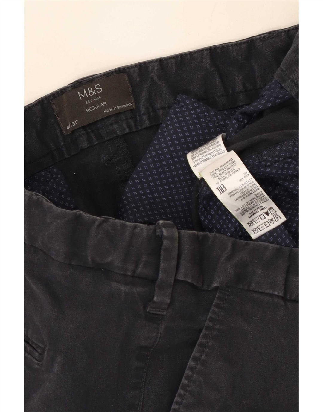 Pantaloni chino regolari da uomo Marks & Spencer W40 L31 cotone blu navy