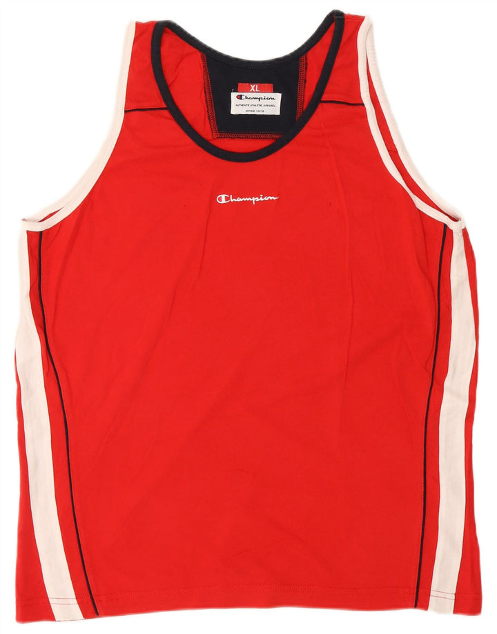 CHAMPION Canottiera grafica da uomo XL in cotone color block rosso