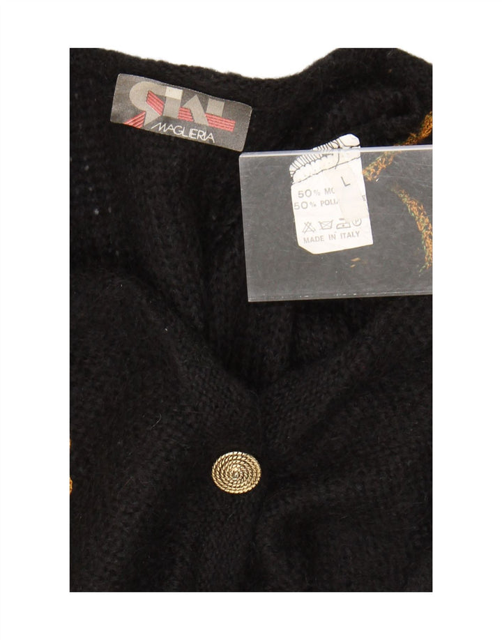 Maglione cardigan da donna vintage UK 16 grande mohair nero
