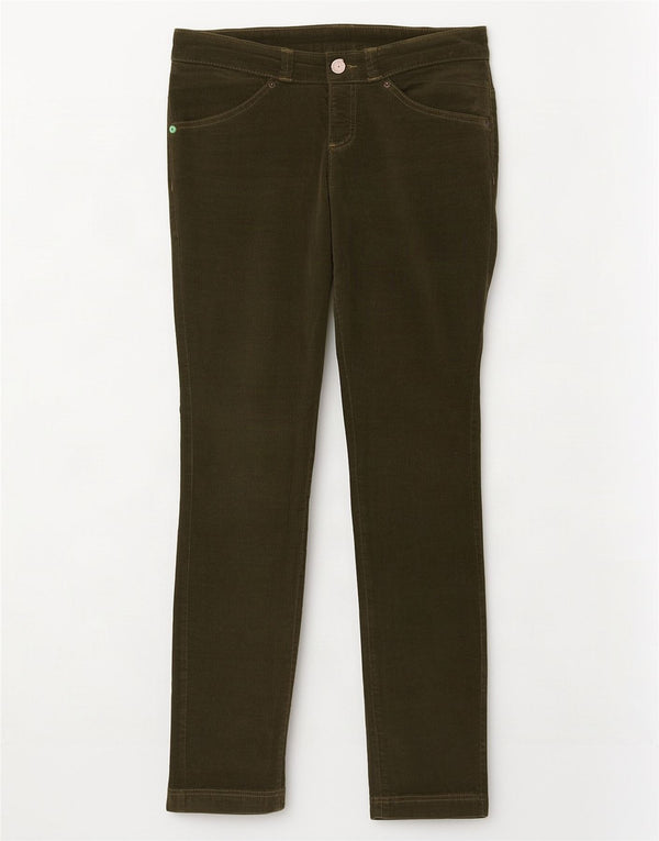 Pantaloni slim da donna in velluto a coste Benetton W30 L30 cotone kaki