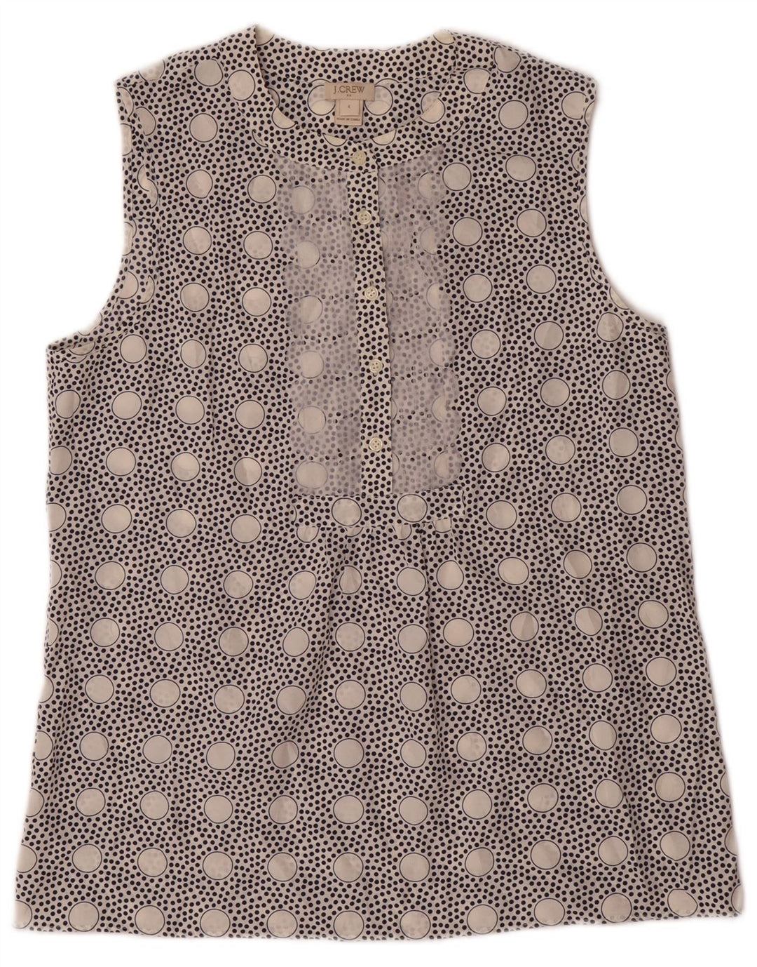 J. CREW Camicetta senza maniche da donna Top US 4 Piccolo poliestere bianco a pois