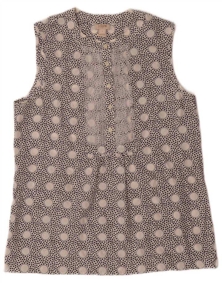 J. CREW Camicetta senza maniche da donna Top US 4 Piccolo poliestere bianco a pois