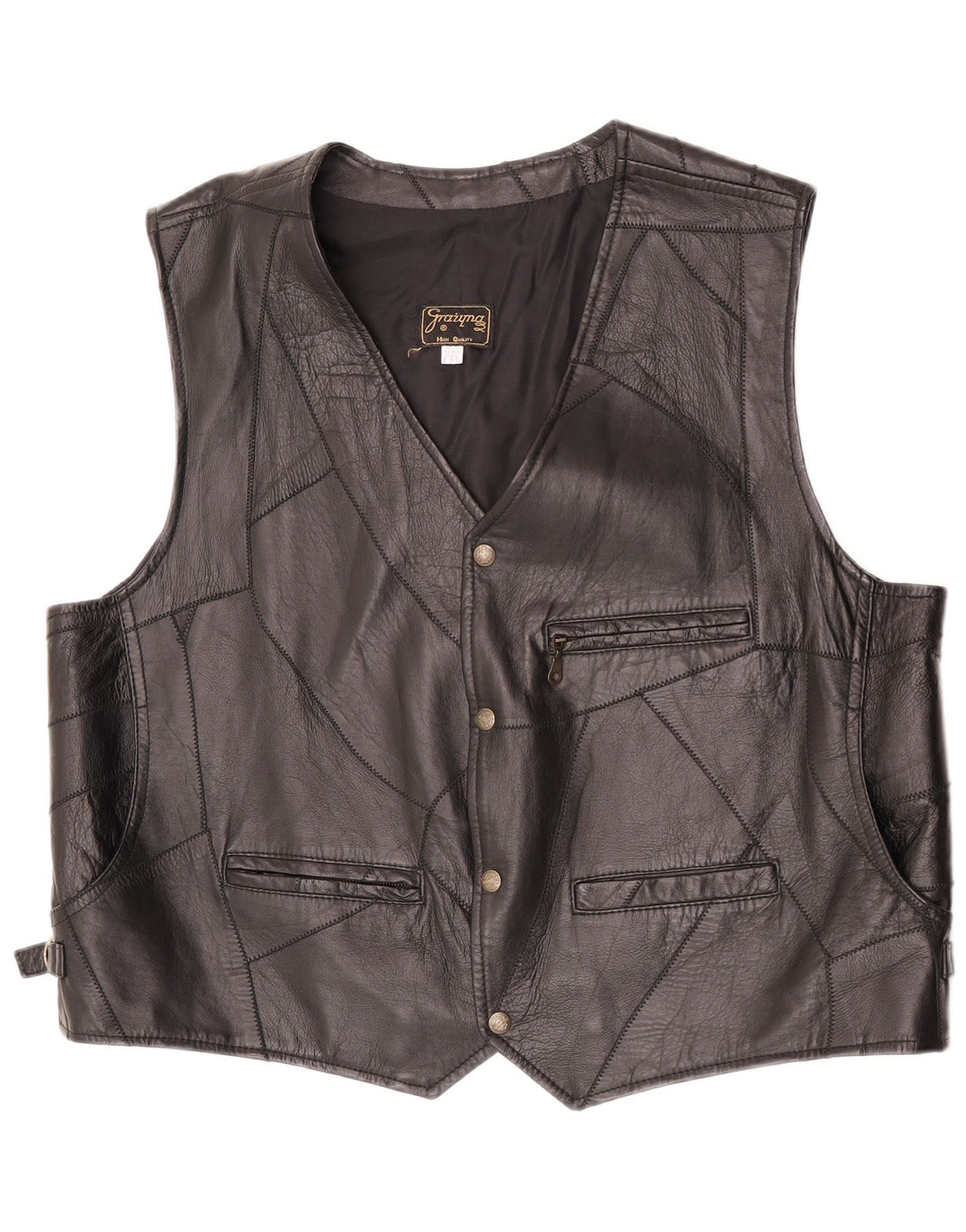 Gilet in pelle vintage da uomo 2XL Nero