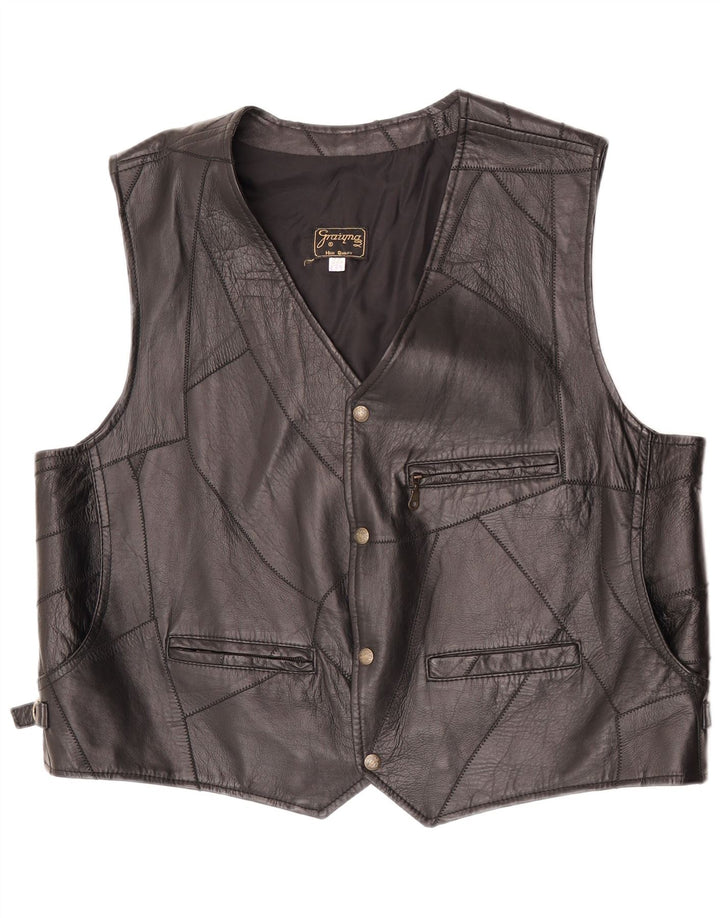 Gilet in pelle vintage da uomo 2XL Nero