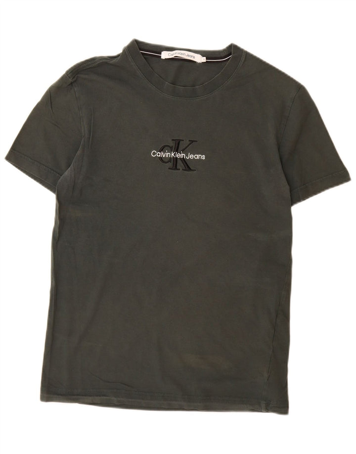 CALVIN KLEIN JEANS T-shirt grafica da uomo Top Small in cotone kaki