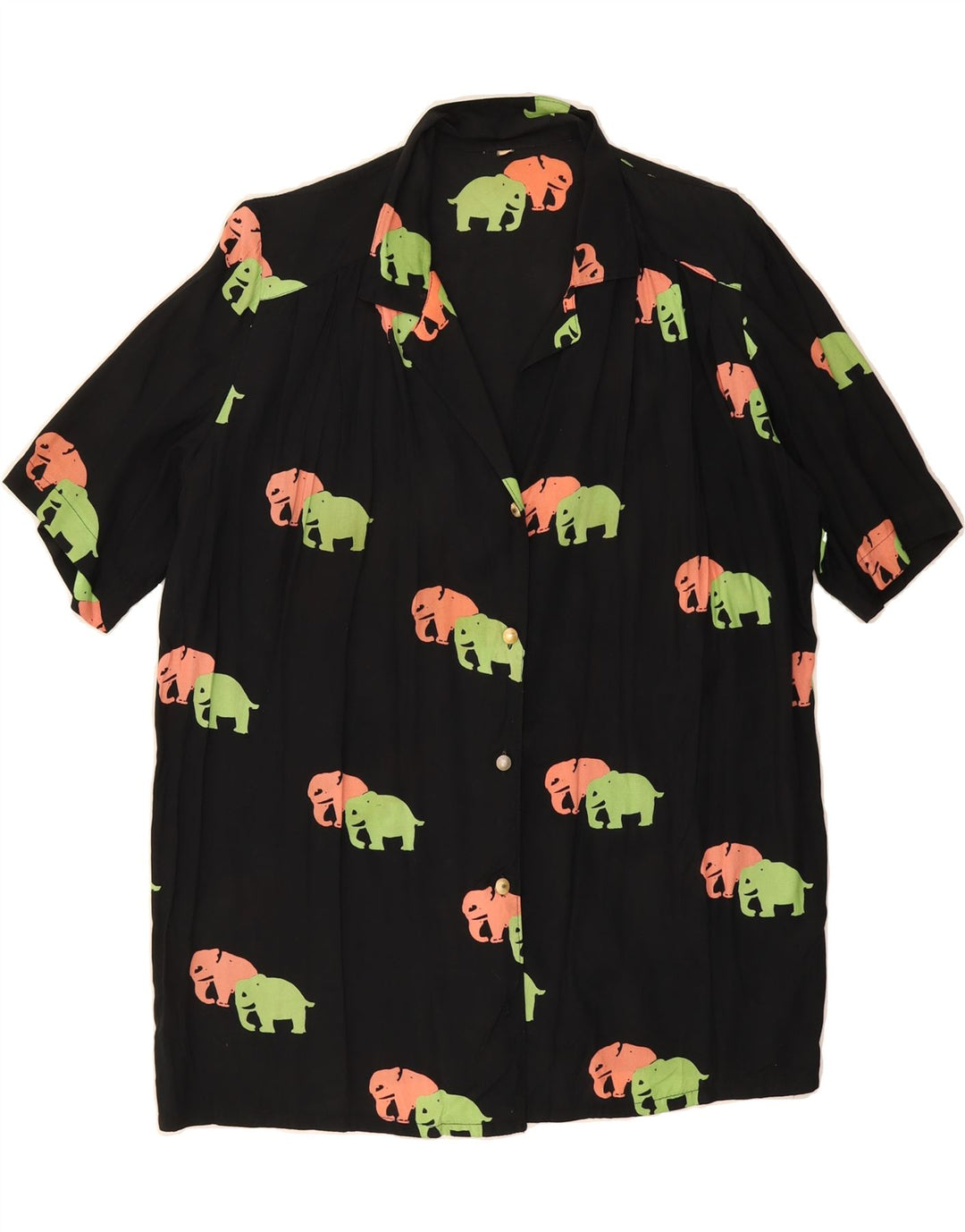 VINTAGE Womens Oversized Shirt Blouse UK 14 Medium Black Animal Print Vintage Vintage and Second-Hand Vintage from Messina Hembry 