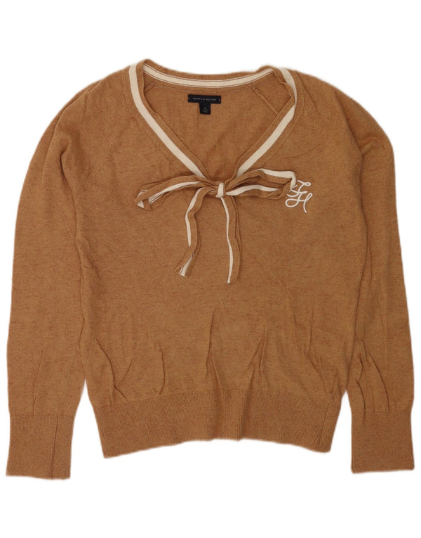 Maglione da donna con scollo a V con allacciatura frontale Tommy Hilfiger UK 16 grande marrone