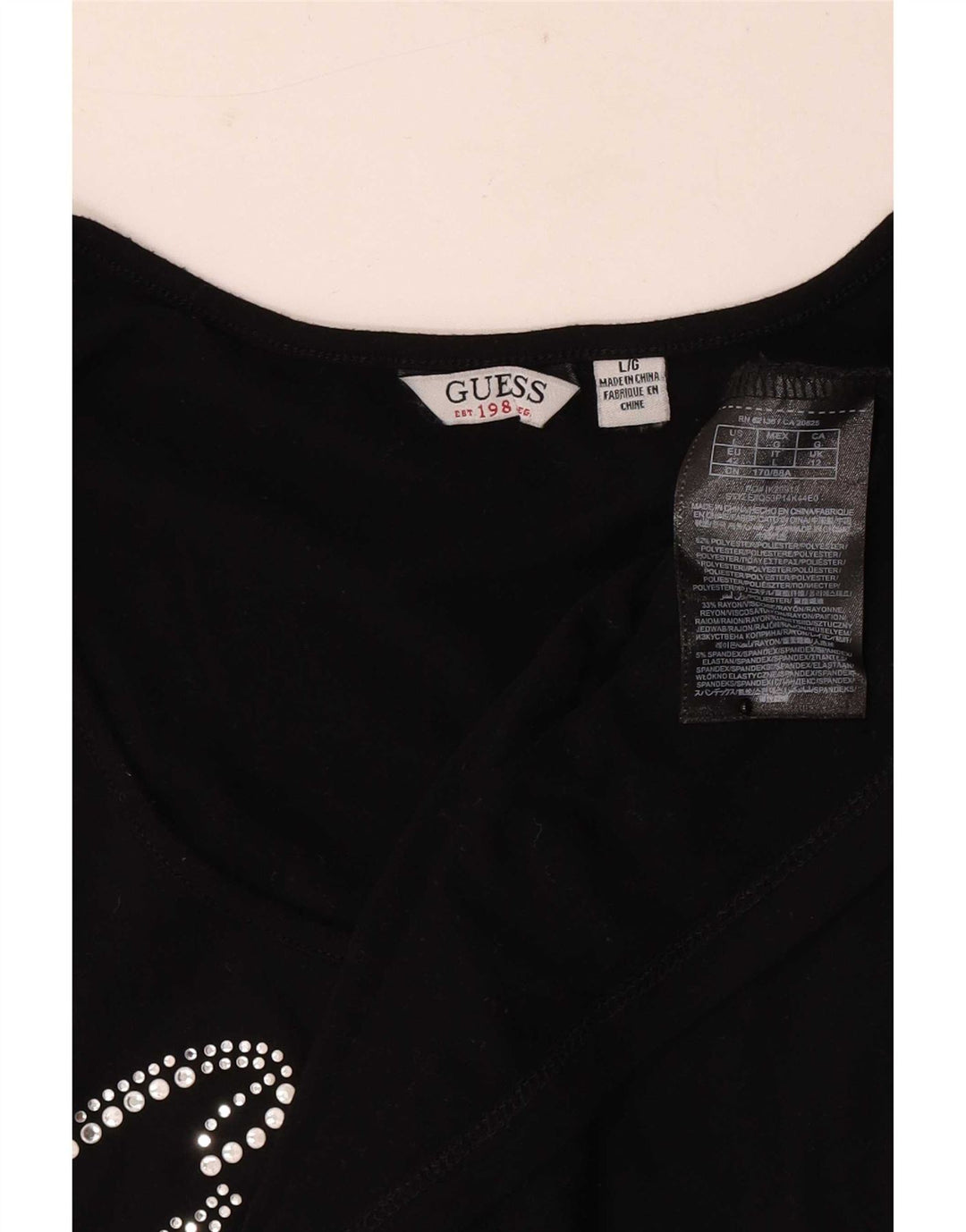 Guess T-shirt grafica da donna Top UK 12 Medium Nero Poliestere