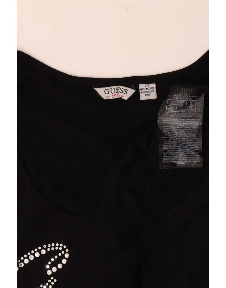 Guess T-shirt grafica da donna Top UK 12 Medium Nero Poliestere