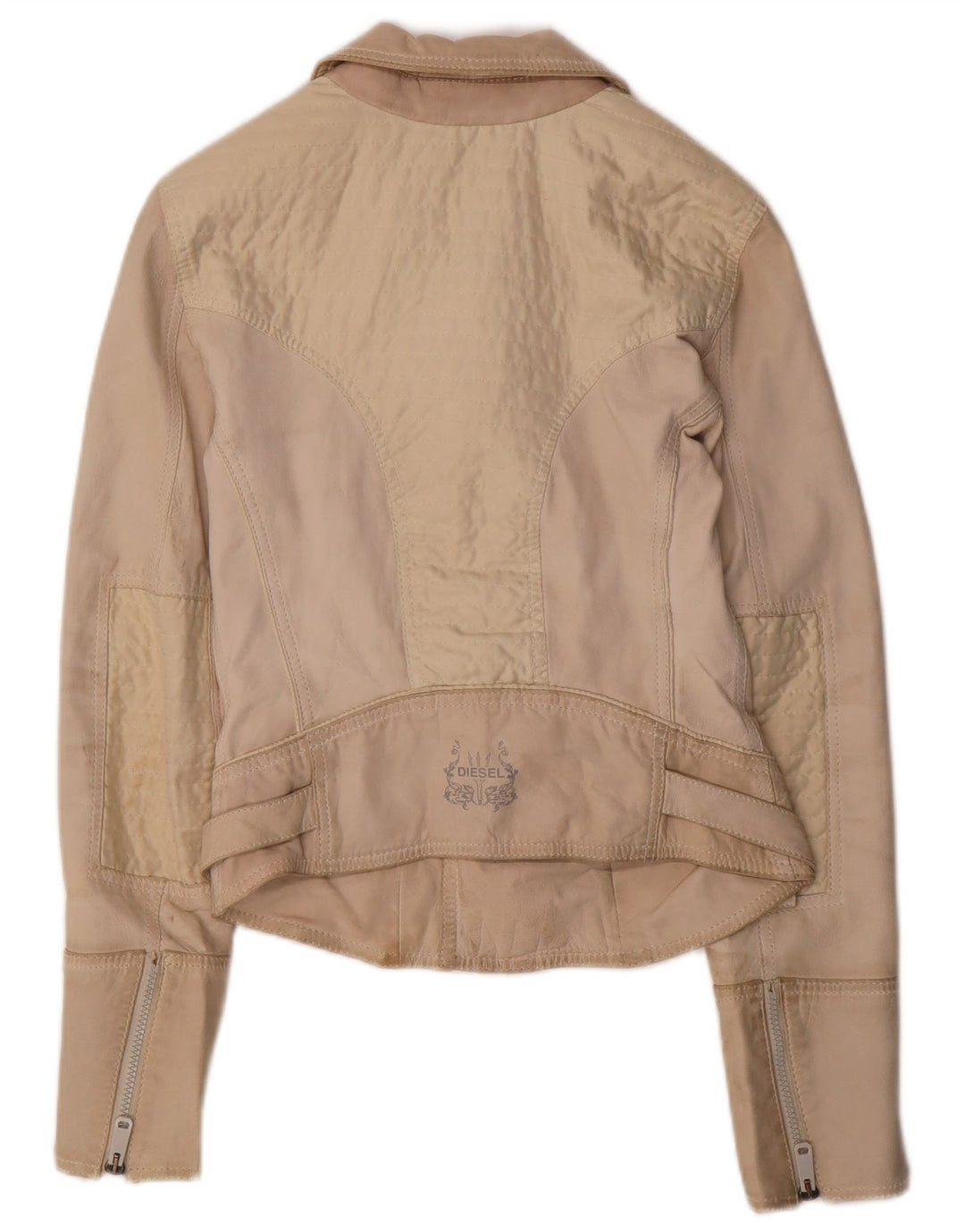 Giacca da motociclista in pelle corta da donna DIESEL UK 10 piccola in pelle beige