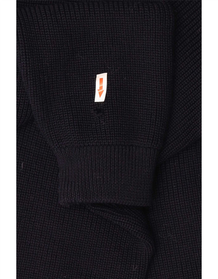Maglione cardigan da uomo vintage in lana vergine blu navy medio