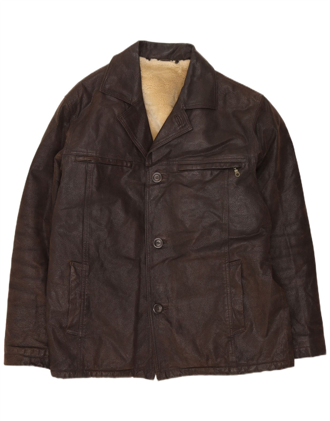 Giacca in pelle Sherpa vintage da uomo UK 40 grande in pelle marrone