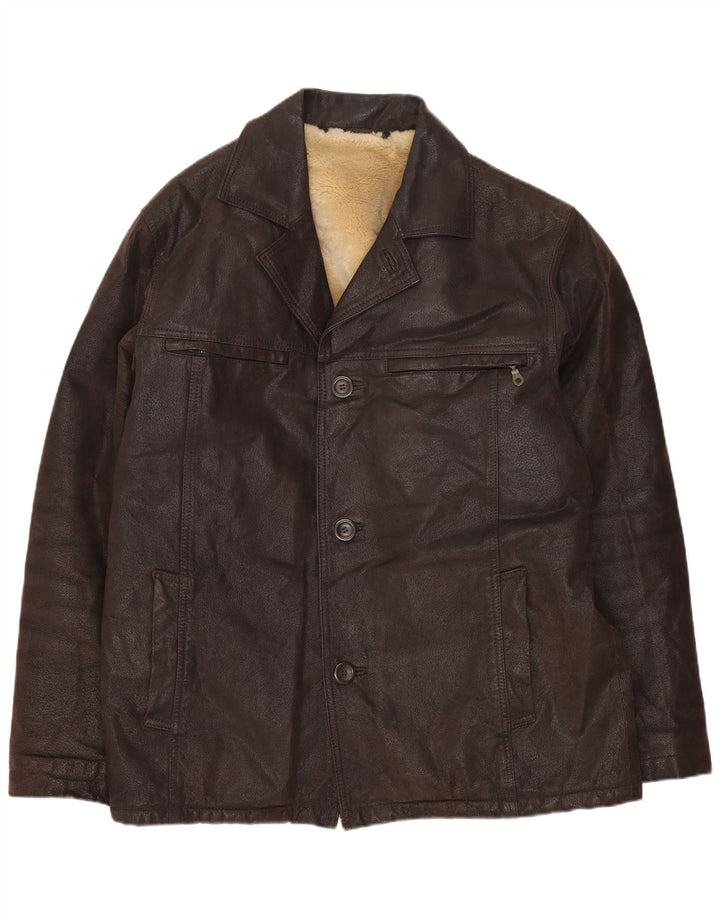 Giacca in pelle Sherpa vintage da uomo UK 40 grande in pelle marrone