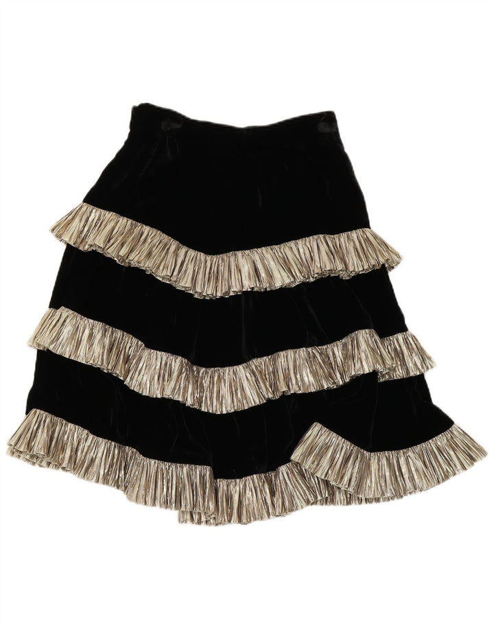 Gonna vintage da donna con volant IT 44 media W26 cotone color block nero