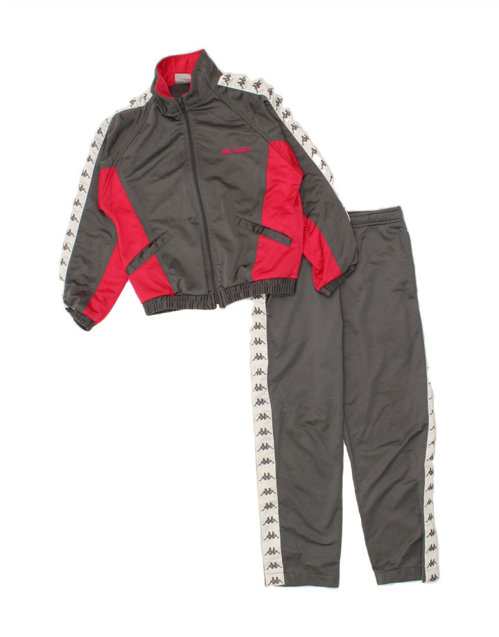 KAPPA Girls Graphic Full Tracksuit 9-10 Years Grey Colourblock Polyester Vintage Kappa and Second-Hand Kappa from Messina Hembry 
