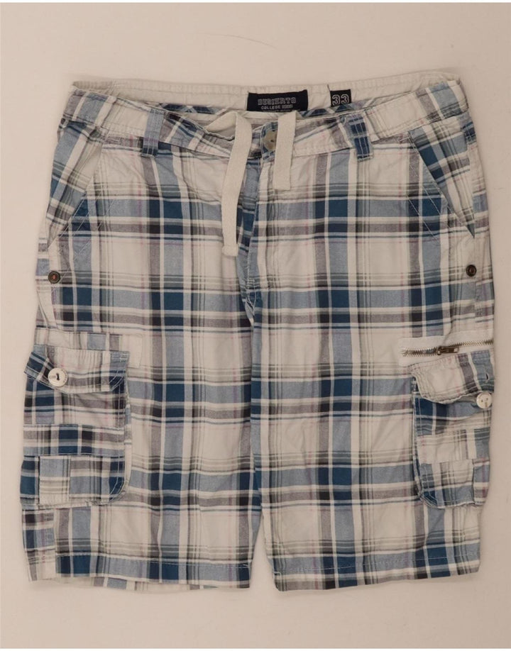 VINTAGE Mens Cargo Shorts W33 Medium  Blue Check Cotton Vintage Vintage and Second-Hand Vintage from Messina Hembry 