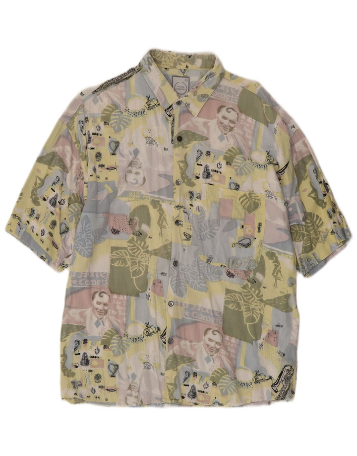 Camicia a maniche corte grafica vintage da uomo XL in cotone multicolore