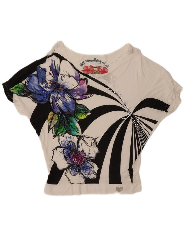 Desigual Camicetta a pipistrello da donna Top UK 10 Small White Floral