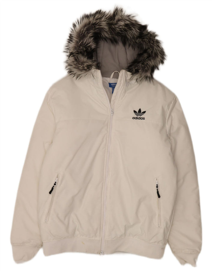 Giacca imbottita con cappuccio da uomo Adidas UK 38 nylon bianco medio