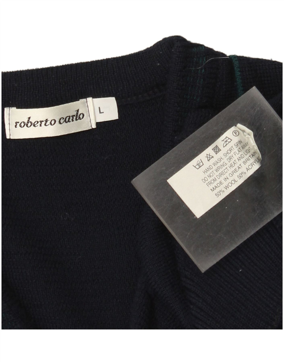 Roberto Carlo Maglione da uomo con scollo a V grande blu navy a rombi/diamante