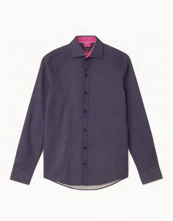 Guida London Camicia da uomo piccola in cotone a quadri blu navy