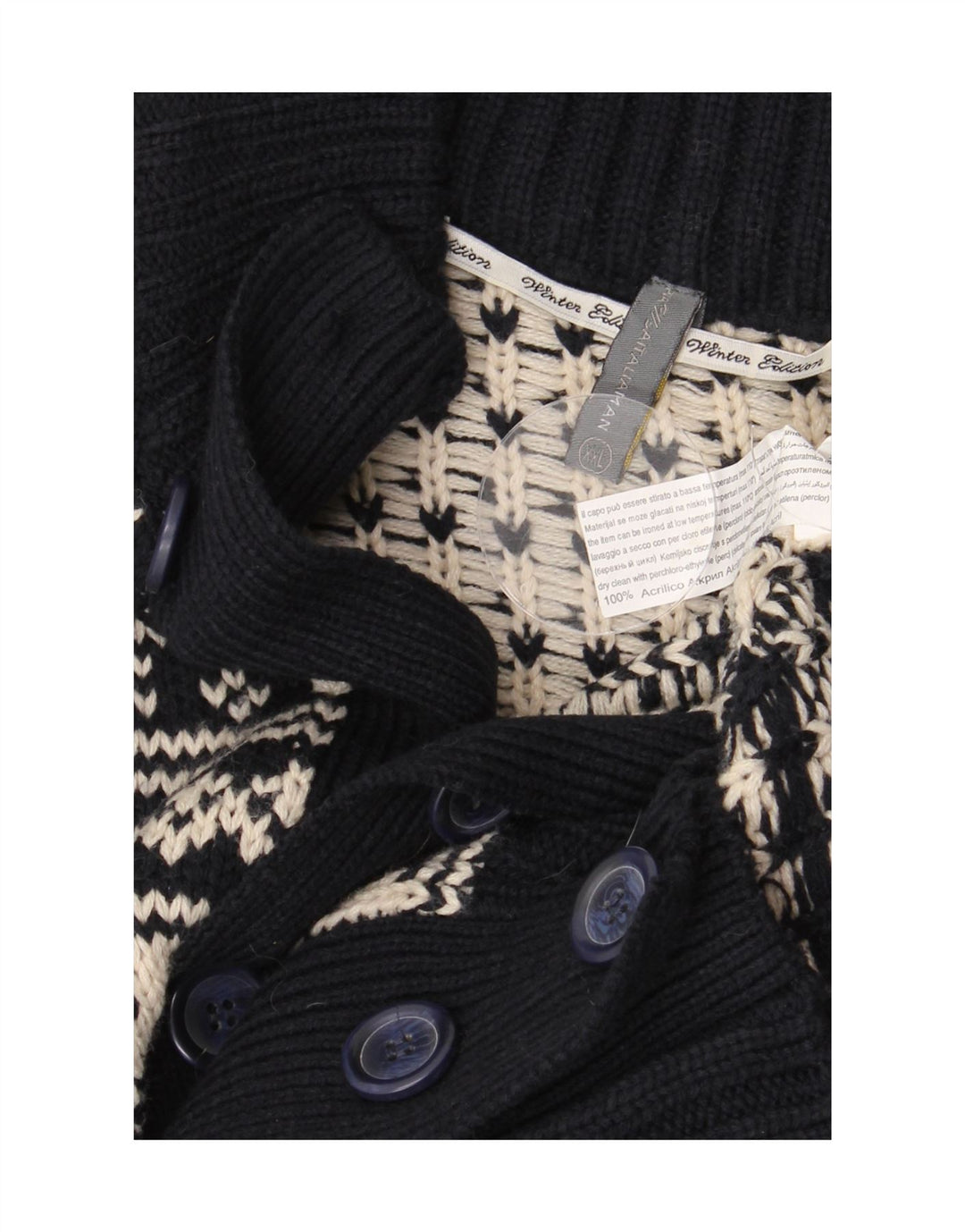 Maglione cardigan da uomo VINTAGE 2XL Acrilico Fair Isle blu navy