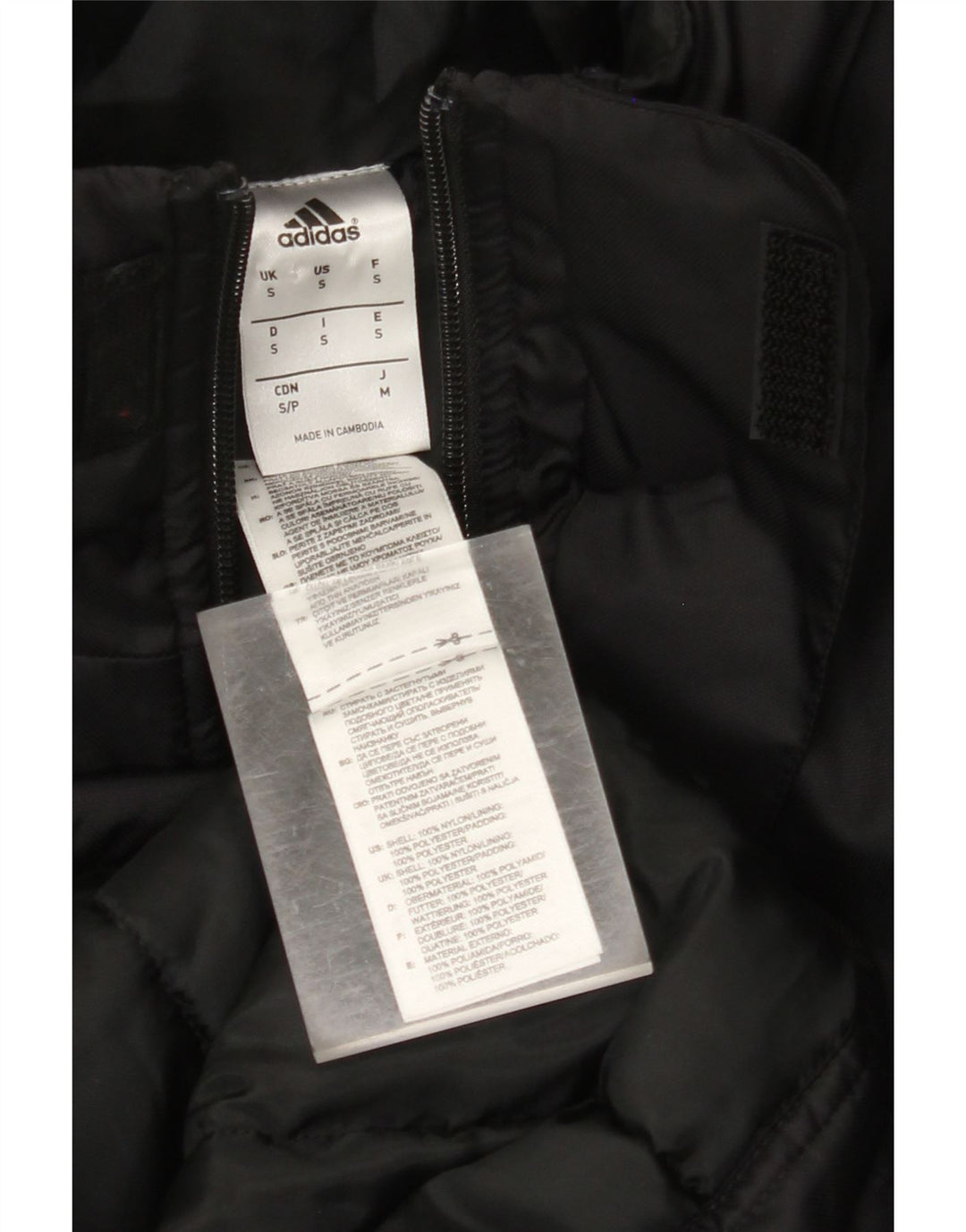 Cappotto imbottito imbottito con grafica ampia Adidas da uomo UK 36 piccolo nylon nero