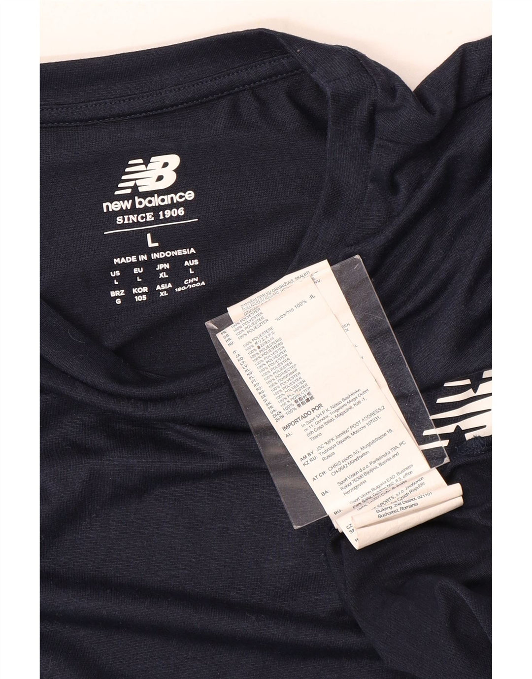 T-shirt da uomo New Balance Top grande poliestere gessato blu navy
