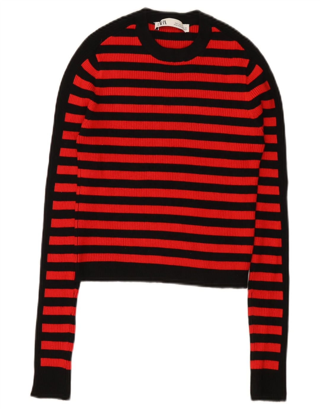 Top corto da donna Zara a maniche lunghe UK 8 piccolo in viscosa a righe rosse