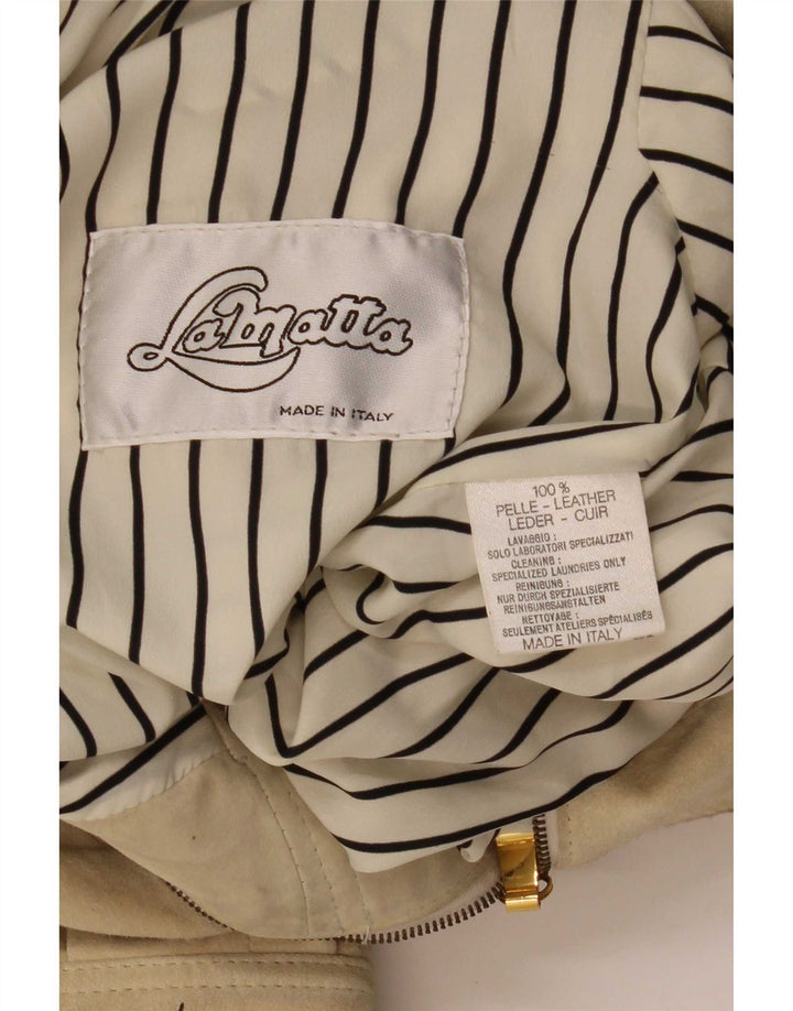 Giubbotto bomber corto in pelle scamosciata oversize da donna Lamatta UK 16 grande in pelle beige