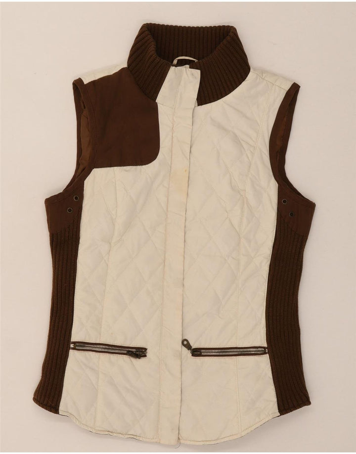 Gilet trapuntato da donna Zara UK 12 poliestere color block medio bianco sporco