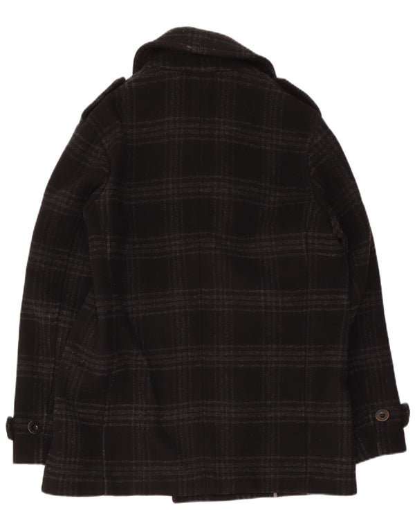 Cappotto da marinaio da uomo Pretty Green UK 40 Lana a quadri neri di grandi dimensioni