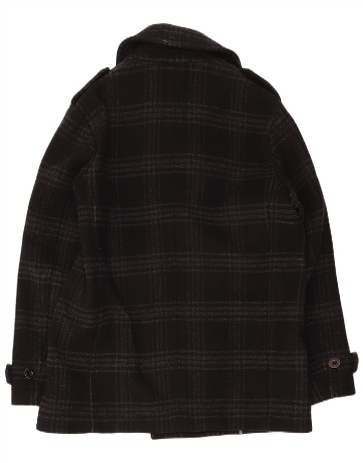 Cappotto da marinaio da uomo Pretty Green UK 40 Lana a quadri neri di grandi dimensioni