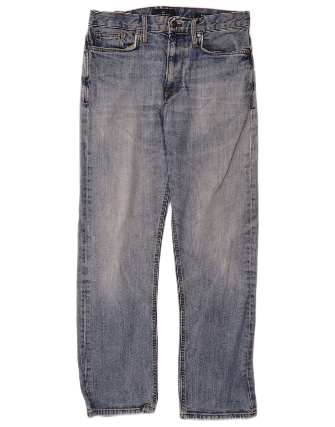 Jeans dritti regolari da uomo Marks & Spencer blu Harbour W30 L29 cotone