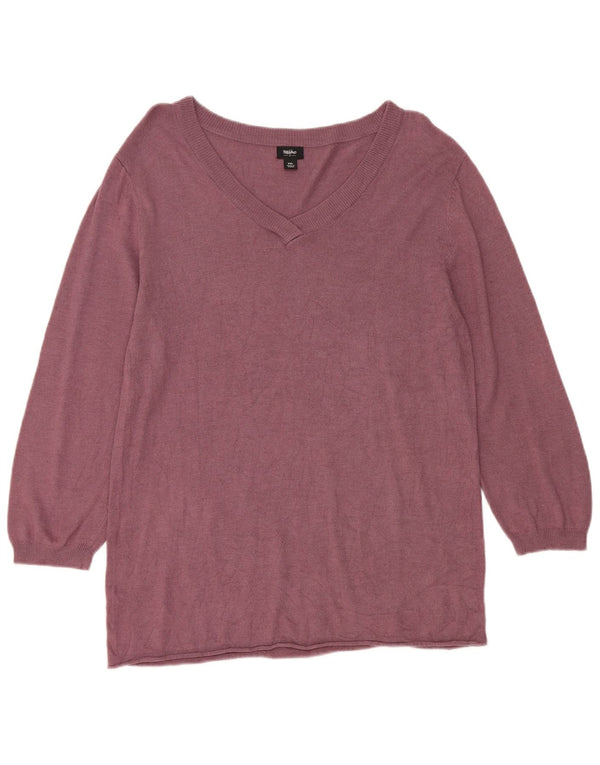 Maglione da donna Mossimo con scollo a V e maniche a 3/4 UK 20 2XL Rayon viola