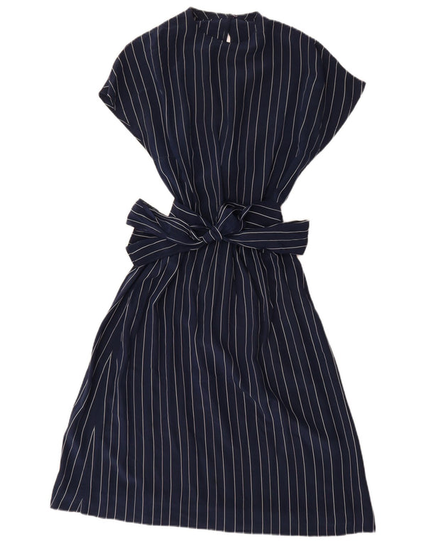 Abito a trapezio da donna vintage UK 12 gessato medio blu navy