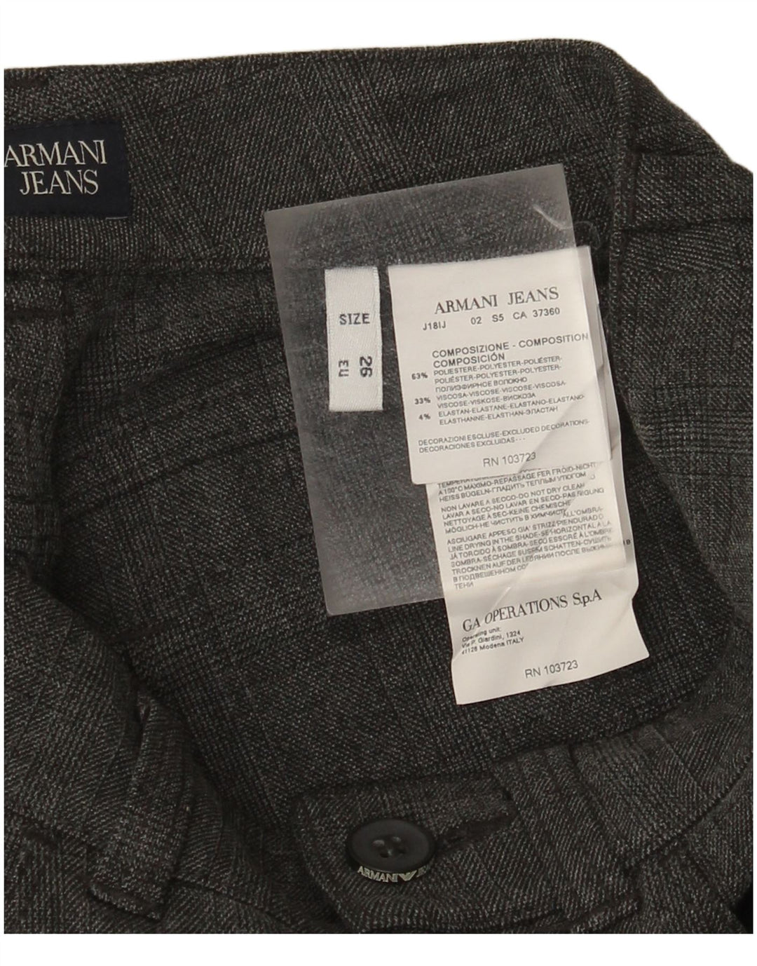 Pantaloni casual slim da donna Armani W26 L28 poliestere a quadri grigi