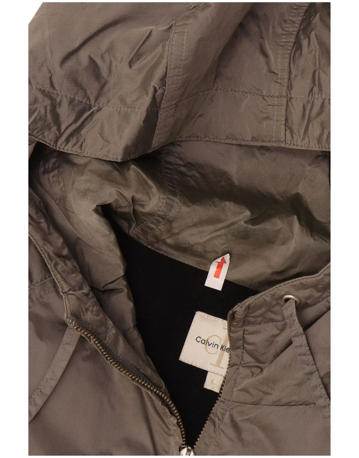 Giacca a vento con cappuccio da donna Calvin Klein UK 16 Large Grigio Poliammide