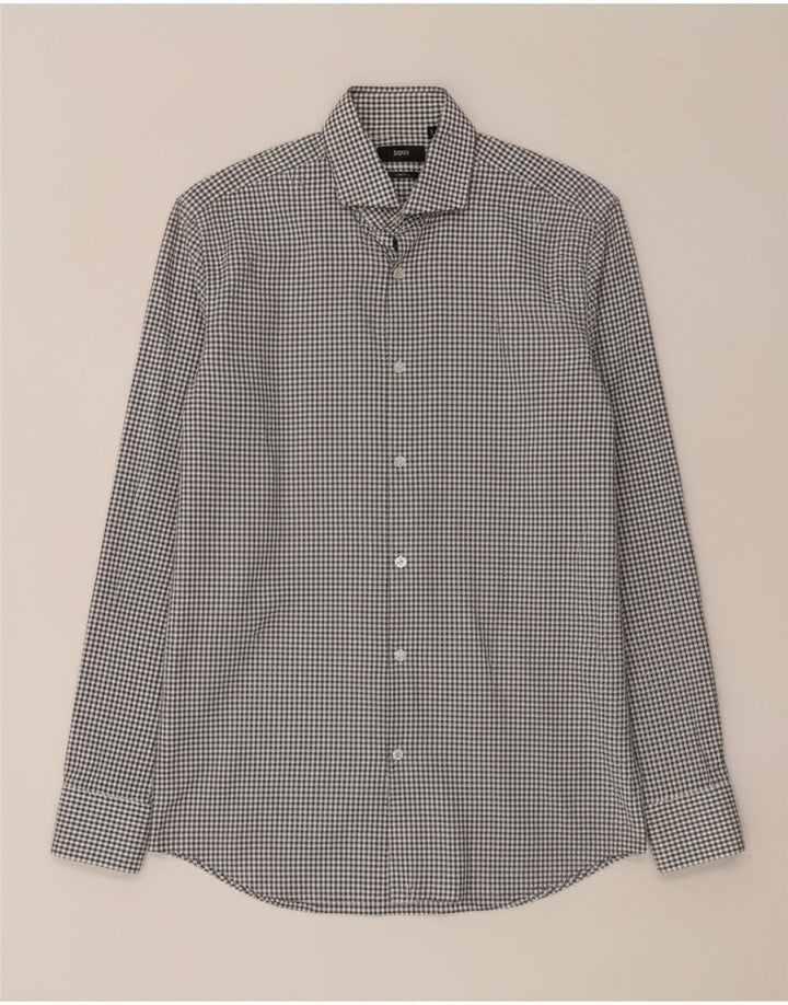 Camicia slim fit da uomo Hugo Boss taglia 38 15 a quadri bianchi medi