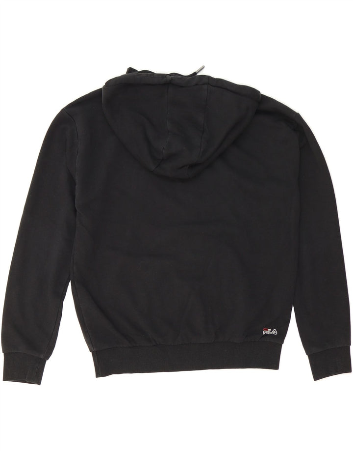 FILA Mens Graphic Hoodie Jumper Small Black Cotton Vintage Fila and Second-Hand Fila from Messina Hembry 