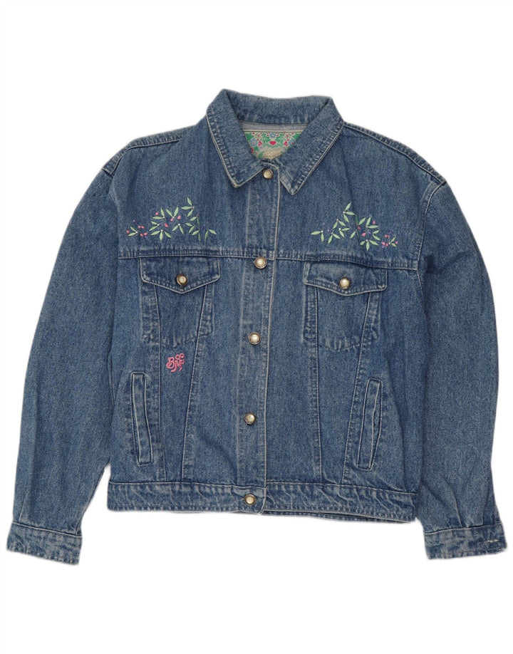 Giacca di jeans corta con grafica da donna VINTAGE UK 14 grande blu