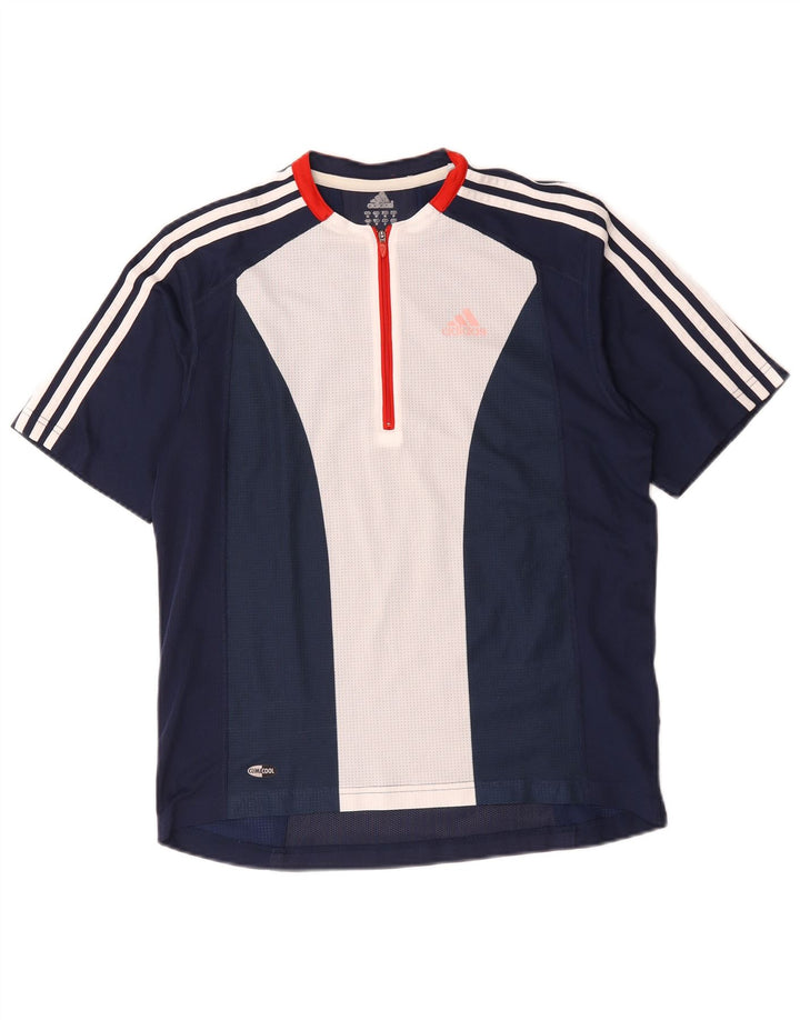 Maglietta Adidas da uomo Climacool con zip e collo, colore blu navy medio