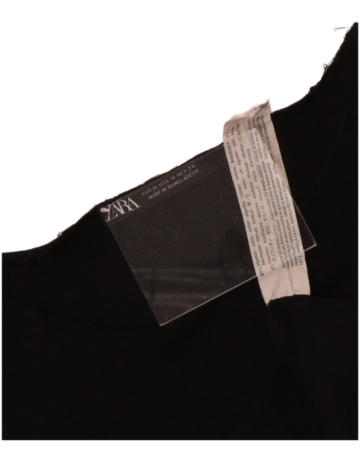 ZARA Womens Crop Blouse Top UK 12 Medium Black Cotton