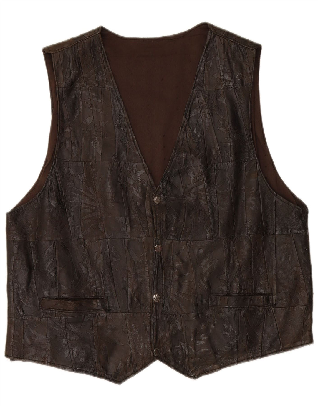 Gilet in pelle da uomo VINTAGE 2XL Patchwork marrone