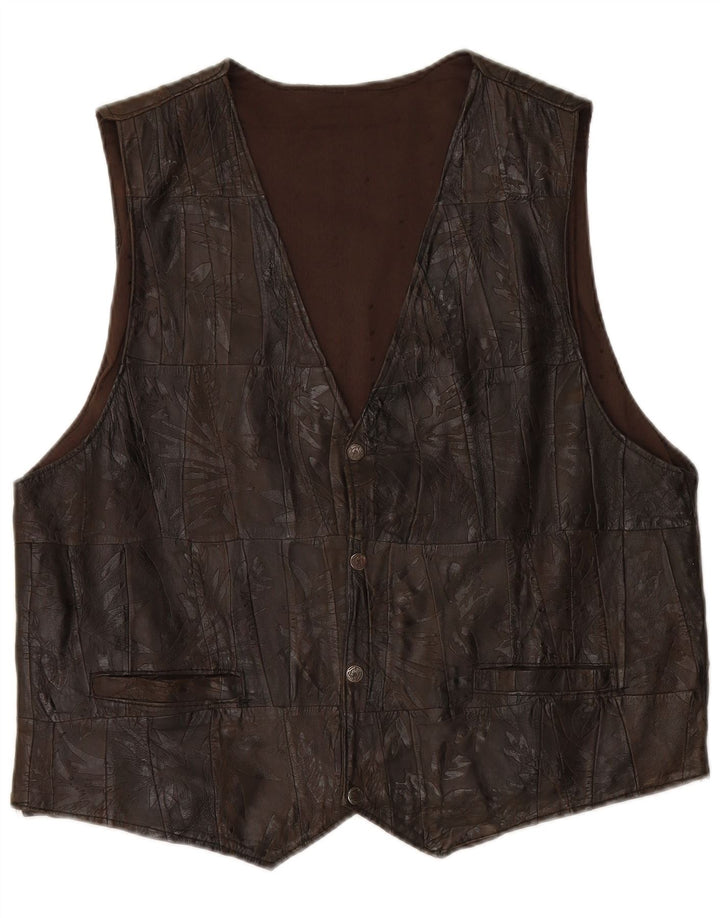 Gilet in pelle da uomo VINTAGE 2XL Patchwork marrone