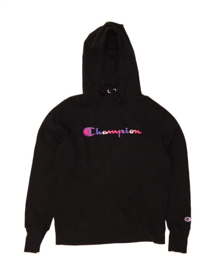 CHAMPION Womens Graphic Hoodie Jumper UK 10 Small Black Polyester Vintage Champion and Second-Hand Champion from Messina Hembry 