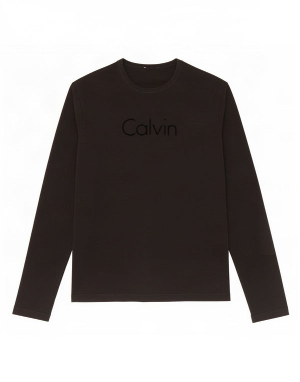 Top grafico da donna Calvin Klein manica lunga UK 14 cotone nero medio