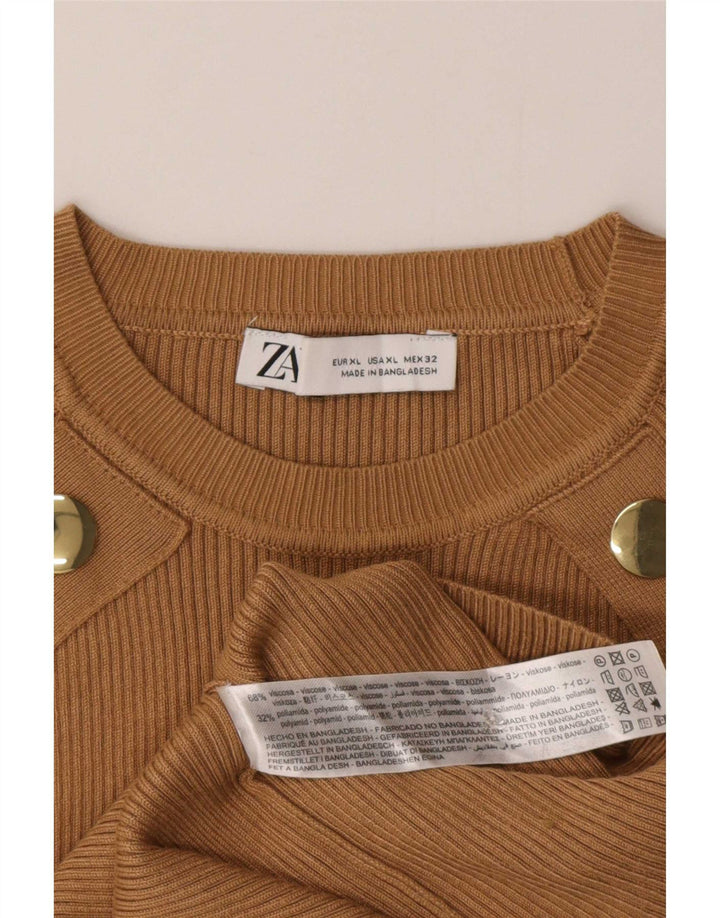 Top Zara da donna a maniche lunghe UK 18 XL Beige viscosa