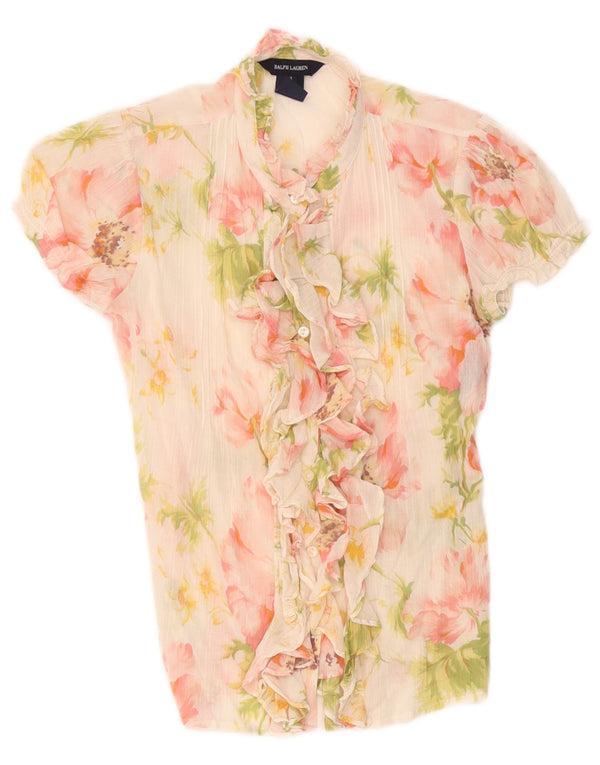 Camicia a maniche corte da donna Ralph Lauren US 14 XL Bianca floreale